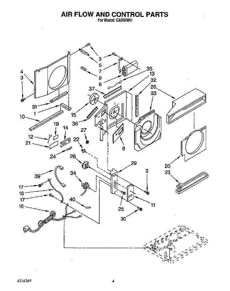 AIR FLOW AND CONTROL Diagram and Parts List for CA5WM41  Crosley Air Conditioner