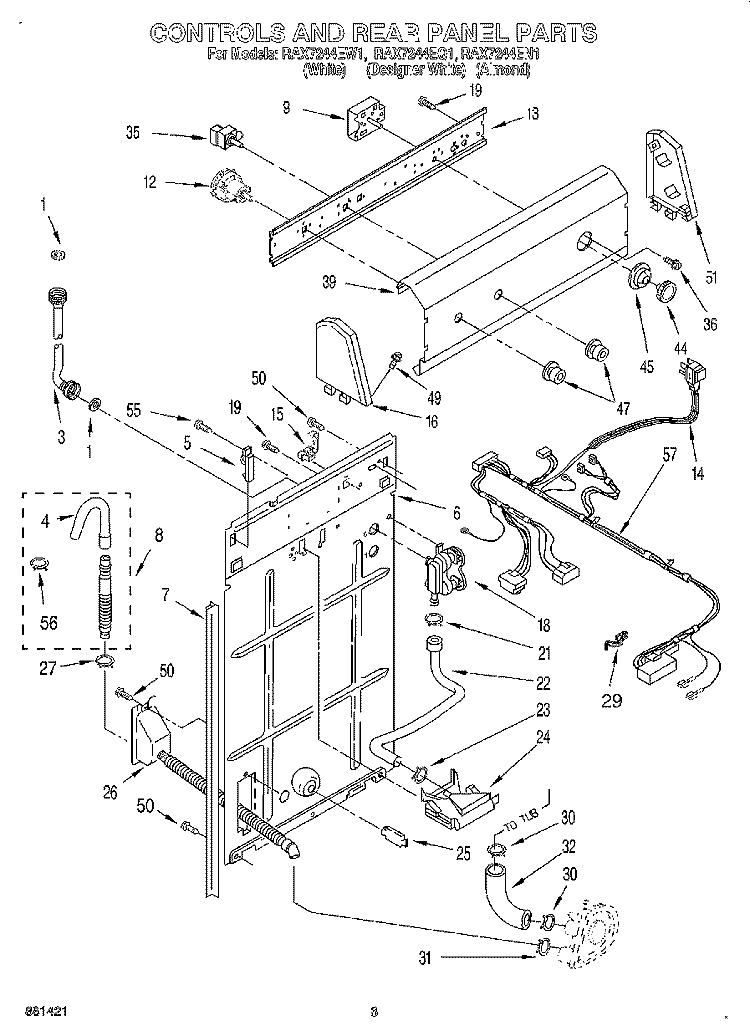 CONTROLS & REAR PANEL Diagram and Parts List for RAX7244EQ1  Roper Washer