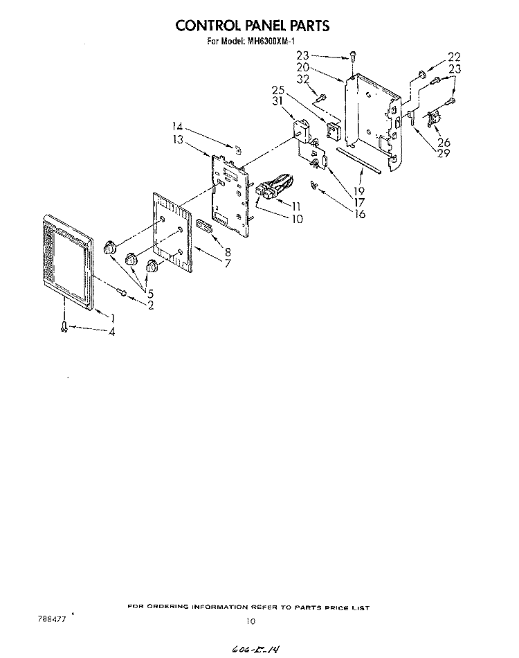 CONTROL PANEL Diagram and Parts List for MH6300XM1  Whirlpool Microwave