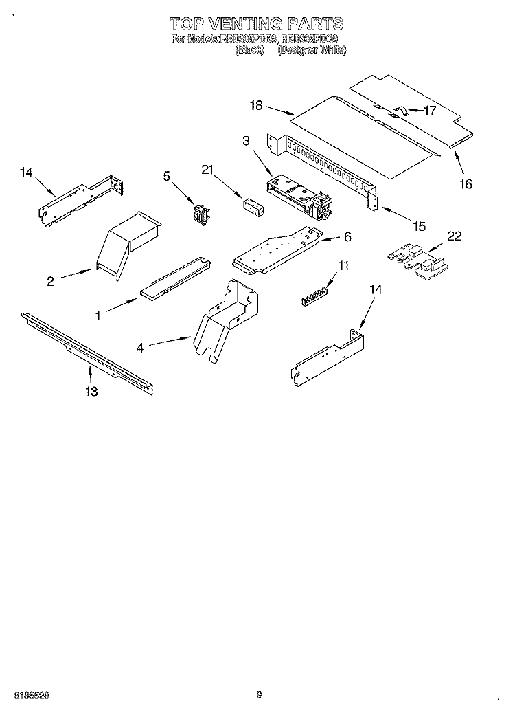 TOP VENTING, OPTIONAL Diagram and Parts List for RBD305PDQ9  Whirlpool Wall Oven