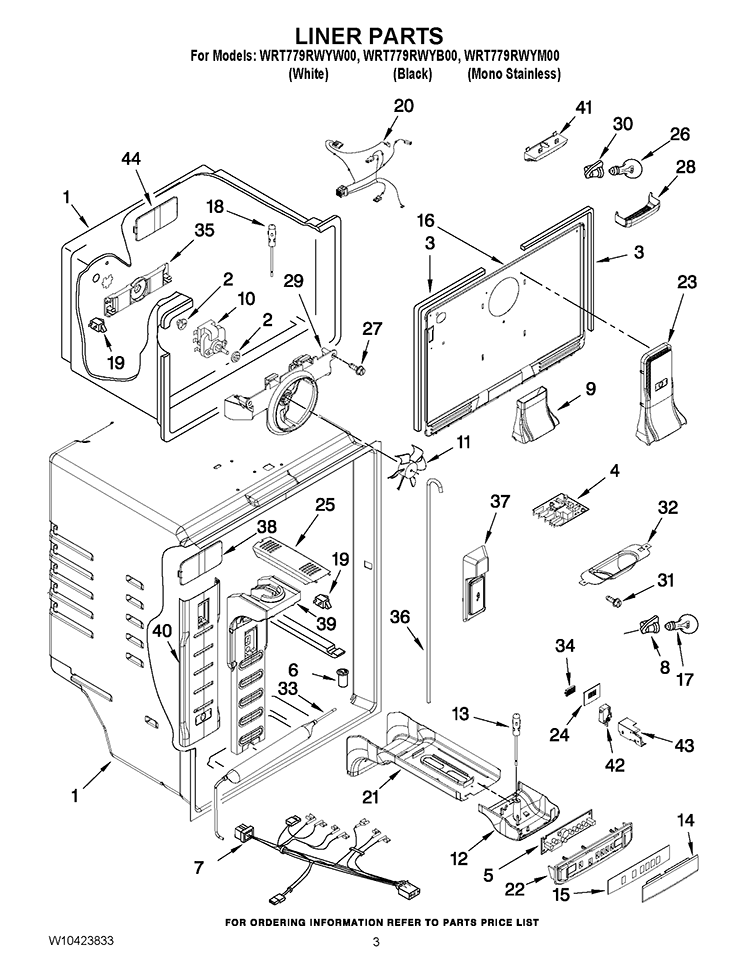 LINER PARTS Diagram and Parts List for WRT779RWYM00  Whirlpool Refrigerator