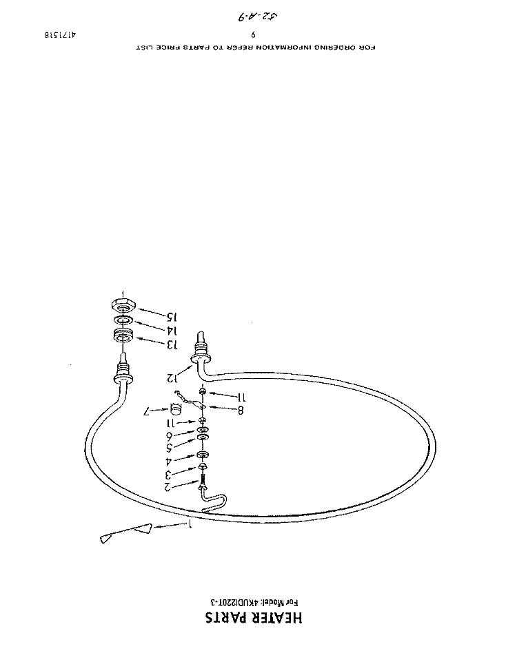 HEATER Diagram and Parts List for 4KUDI220T3  KitchenAid Dishwasher