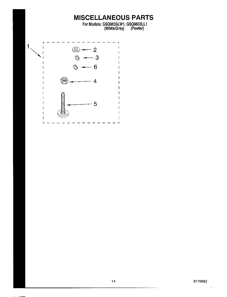 MISCELLANEOUS PARTS - OPTIONAL PARTS (NOT INCLUDED Diagram and Parts List for GSQ9633LL1  Whirlpool Washer