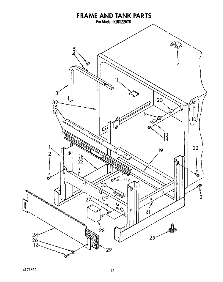 FRAME AND TANK Diagram and Parts List for KUDI220T5  KitchenAid Dishwasher