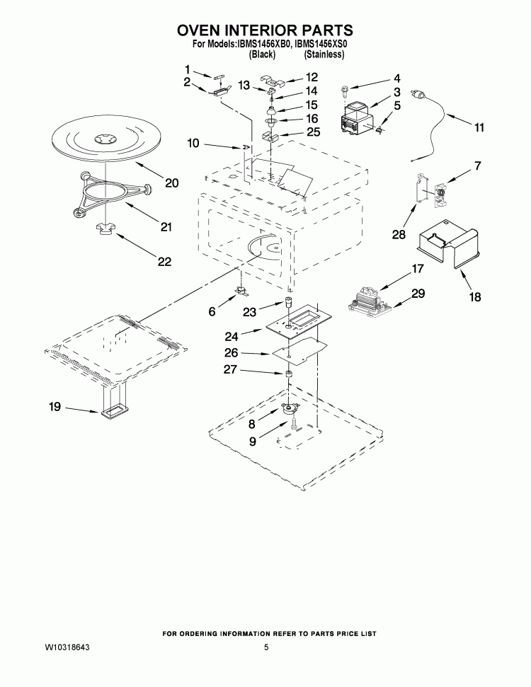 OVEN INTERIOR PARTS Diagram and Parts List for IBMS1456XB0  Whirlpool Microwave