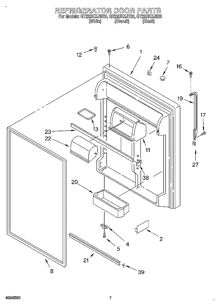 REFRIGERATOR DOOR Diagram and Parts List for GT22DKXJB00  Whirlpool Refrigerator