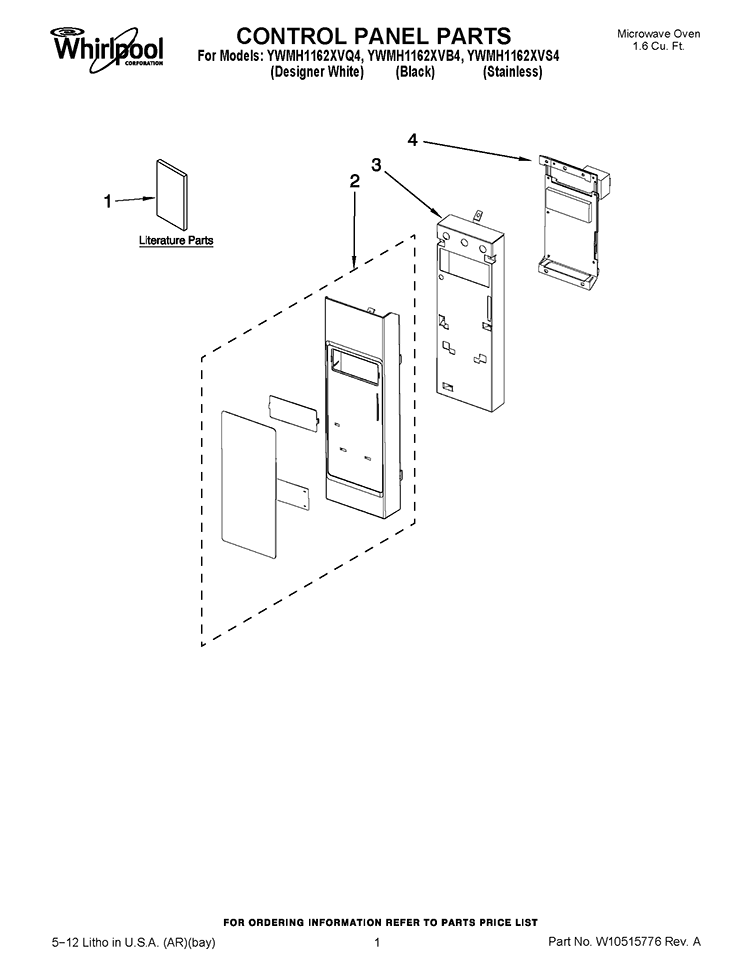 CONTROL PANEL PARTS Diagram and Parts List for YWMH1162XVB4  Whirlpool Microwave