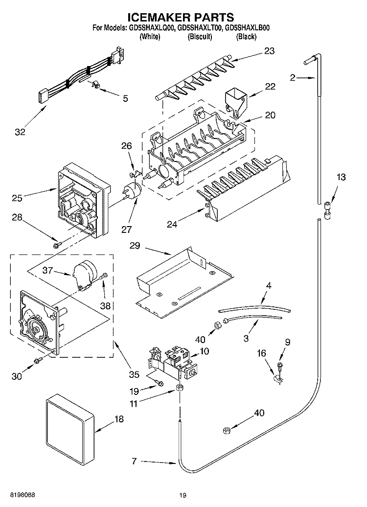 ICE MAKER, OPTIONAL Diagram and Parts List for GD5SHAXLB00  Whirlpool Refrigerator
