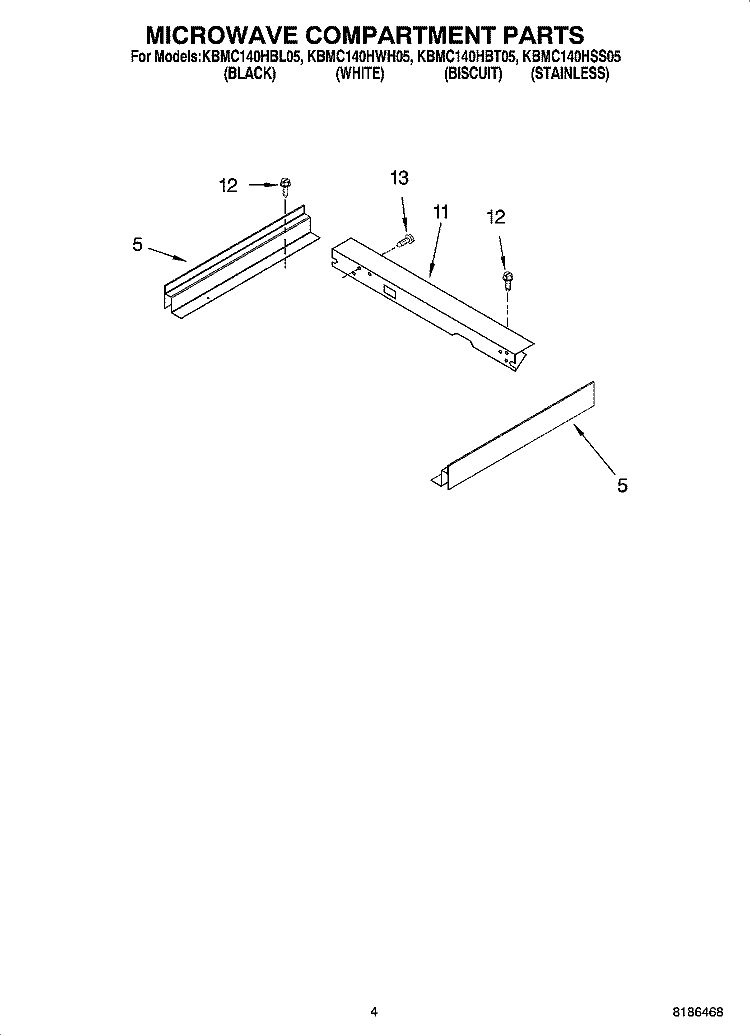 MICROWAVE COMPARTMENT PARTS Diagram and Parts List for KBMC140HBT05  KitchenAid Microwave Oven Combo