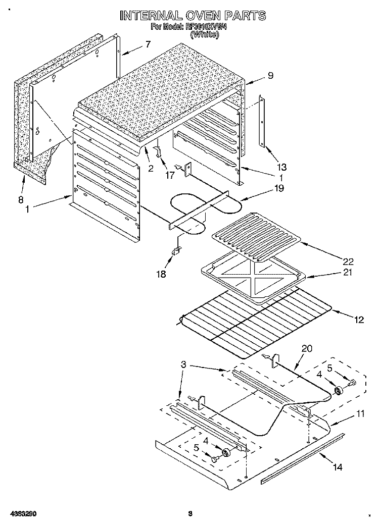 INTERNAL Diagram and Parts List for RF3010XVW4  Whirlpool Range