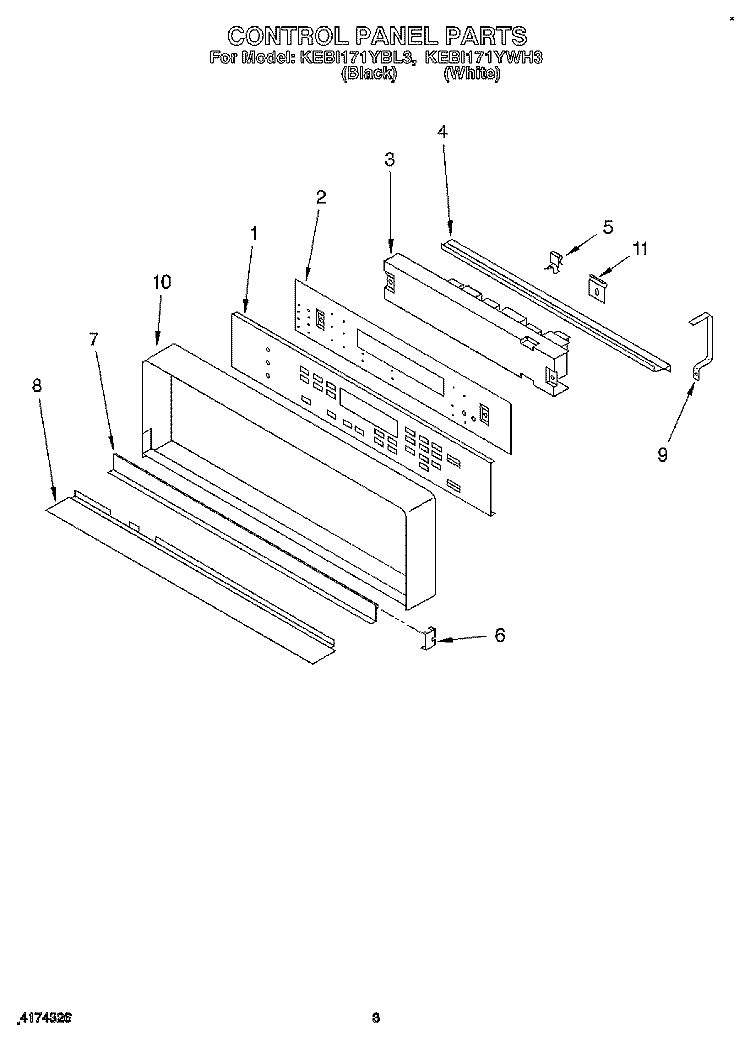CONTROL PANEL, LITERATURE Diagram and Parts List for KEBI171YWH3  KitchenAid Wall Oven