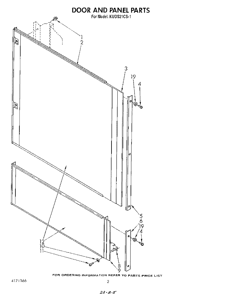 DOOR AND PANEL Diagram and Parts List for KUDC21CS1  KitchenAid Dishwasher