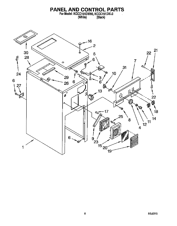 PANEL AND CONTROL Diagram and Parts List for KCCC151DWH0  KitchenAid Trash Compactor