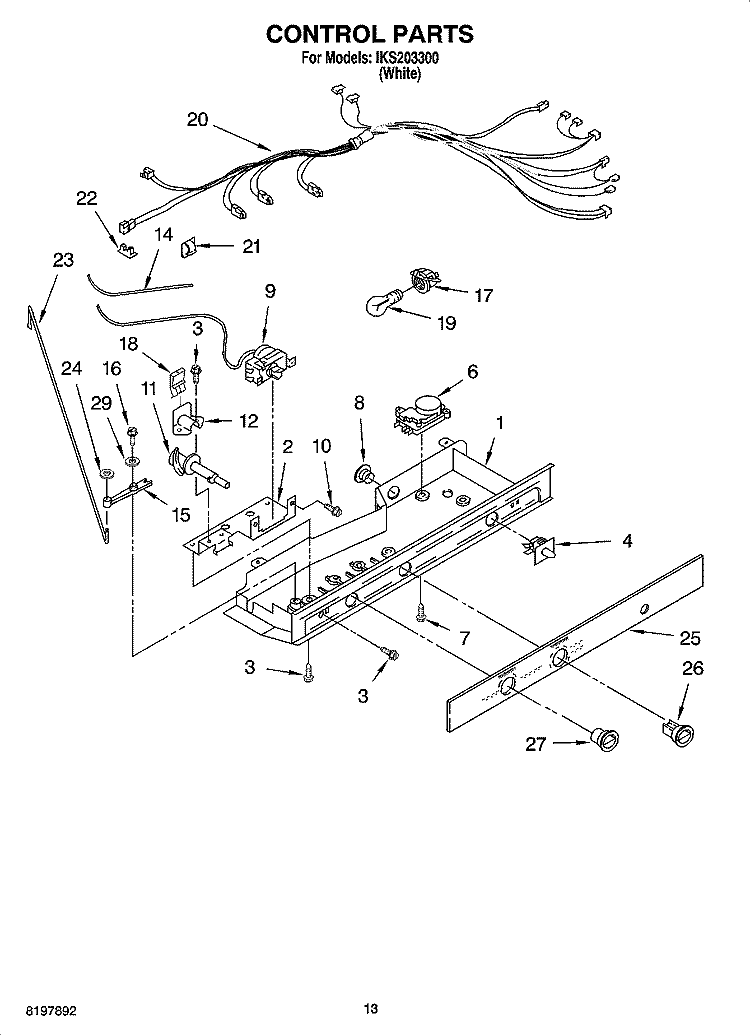 CONTROL PARTS, OPTIONAL PARTS Diagram and Parts List for IKS203300  Inglis Refrigerator