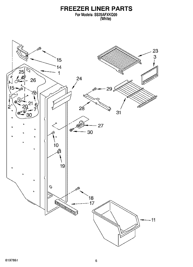 FREEZER LINER Diagram and Parts List for SS25AFXKQ00  Whirlpool Refrigerator