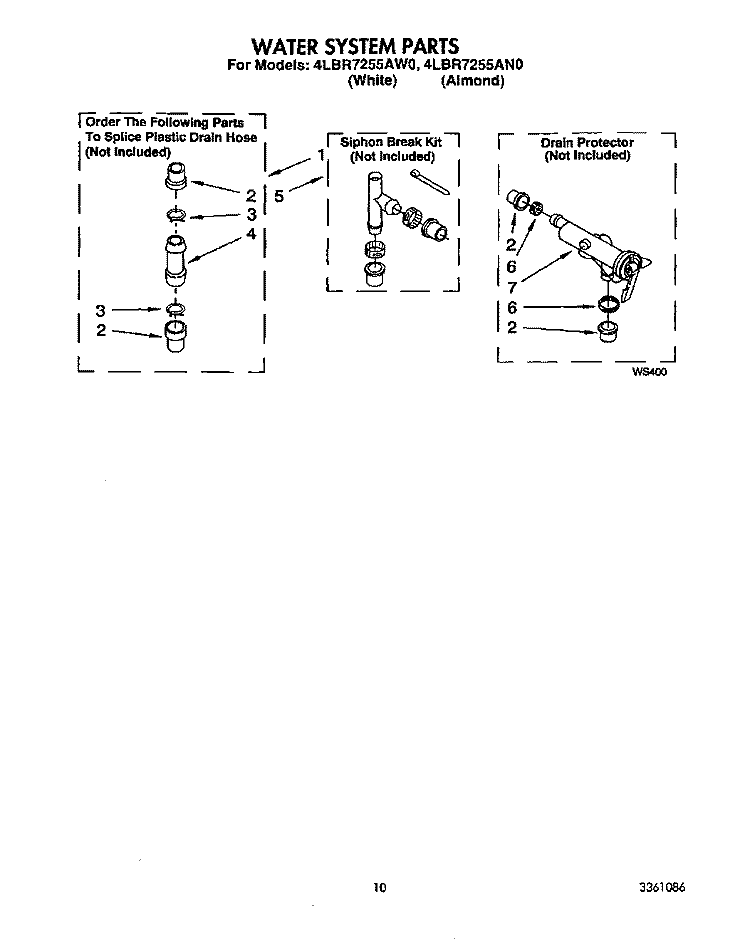 WATER SYSTEM Diagram and Parts List for 4LBR7255AN0  Whirlpool Washer