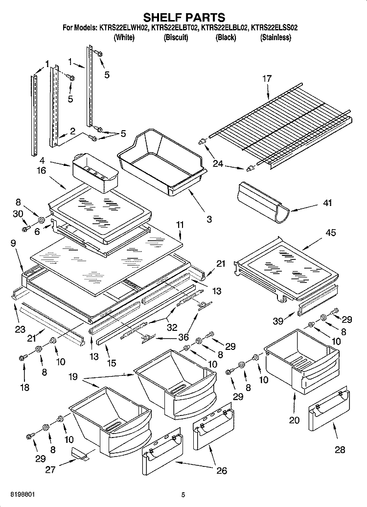 SHELF PARTS Diagram and Parts List for KTRS22ELWH02  KitchenAid Refrigerator