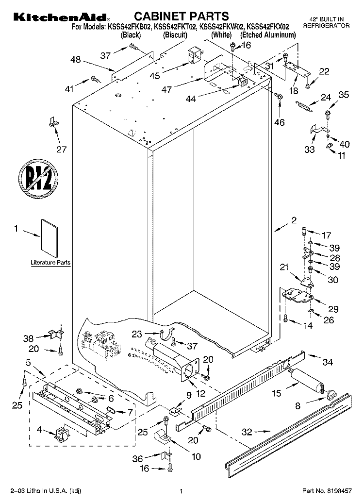 CABINET PARTS Diagram and Parts List for KSSS42FKX02  KitchenAid Refrigerator