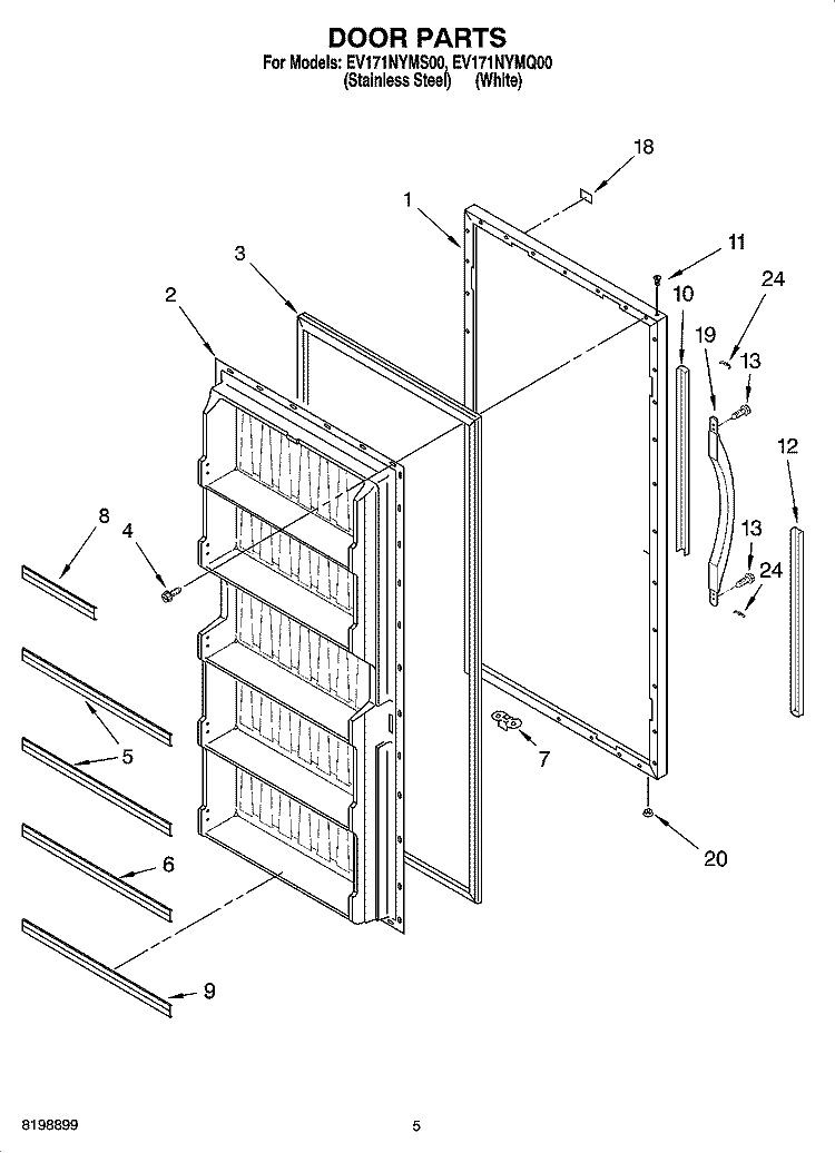 DOOR PARTS Diagram and Parts List for EV171NYMQ00  Whirlpool Freezer