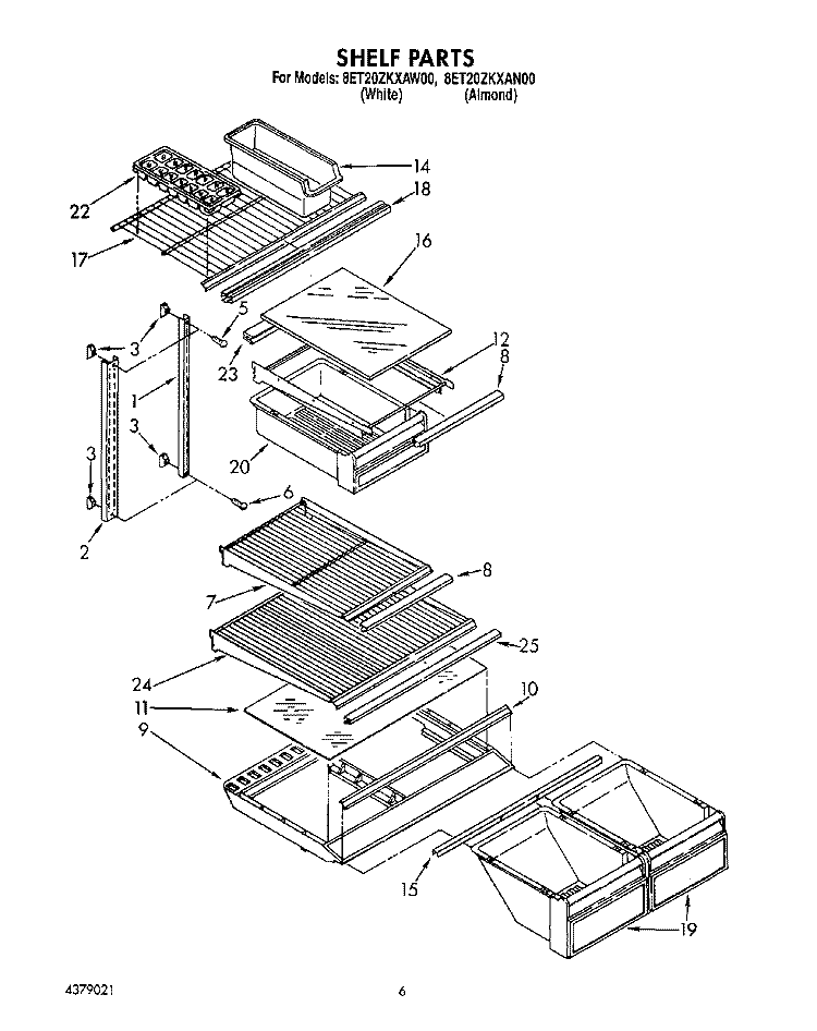SHELF Diagram and Parts List for 8ET20ZKXAN00  Whirlpool Refrigerator