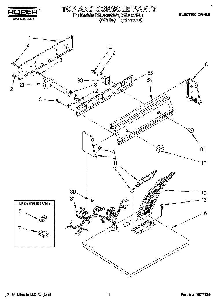 SECTION Diagram and Parts List for REL4622BL0  Roper Dryer