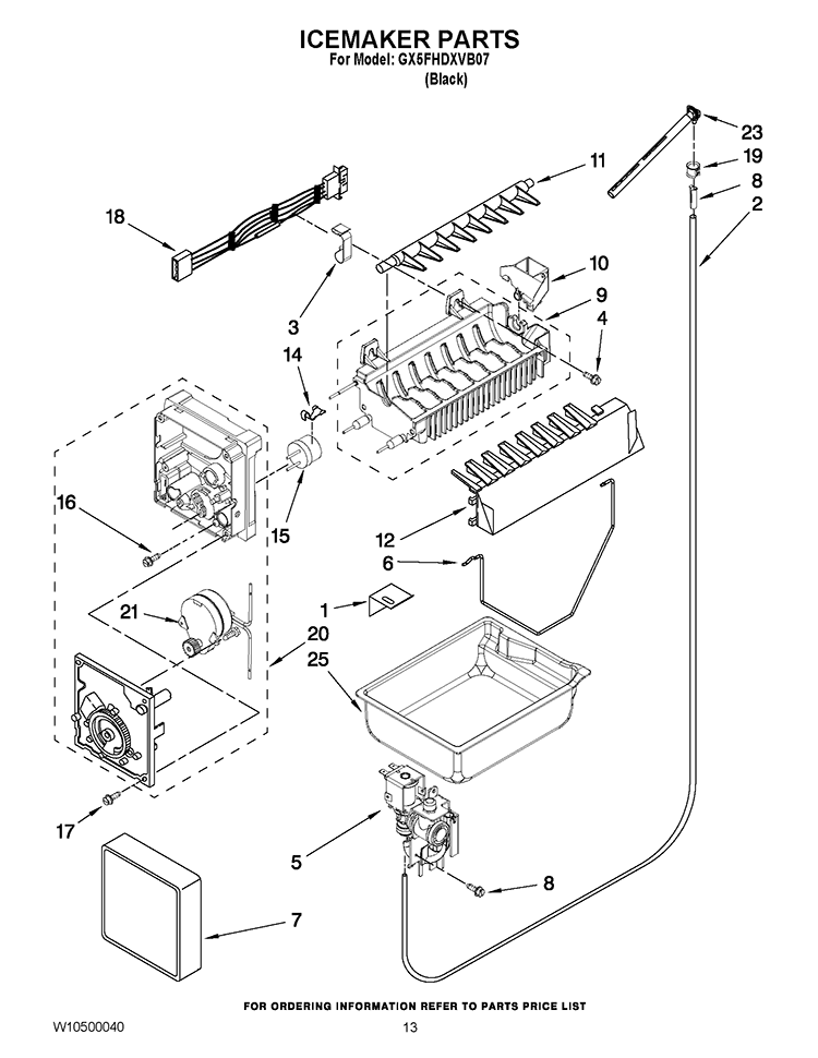 ICEMAKER PARTS Diagram and Parts List for GX5FHDXVB07  Whirlpool Refrigerator