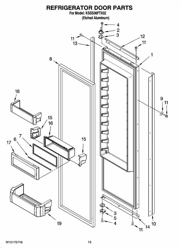 REFRIGERATOR DOOR PARTS Diagram and Parts List for KSSS36FTX02  KitchenAid Refrigerator