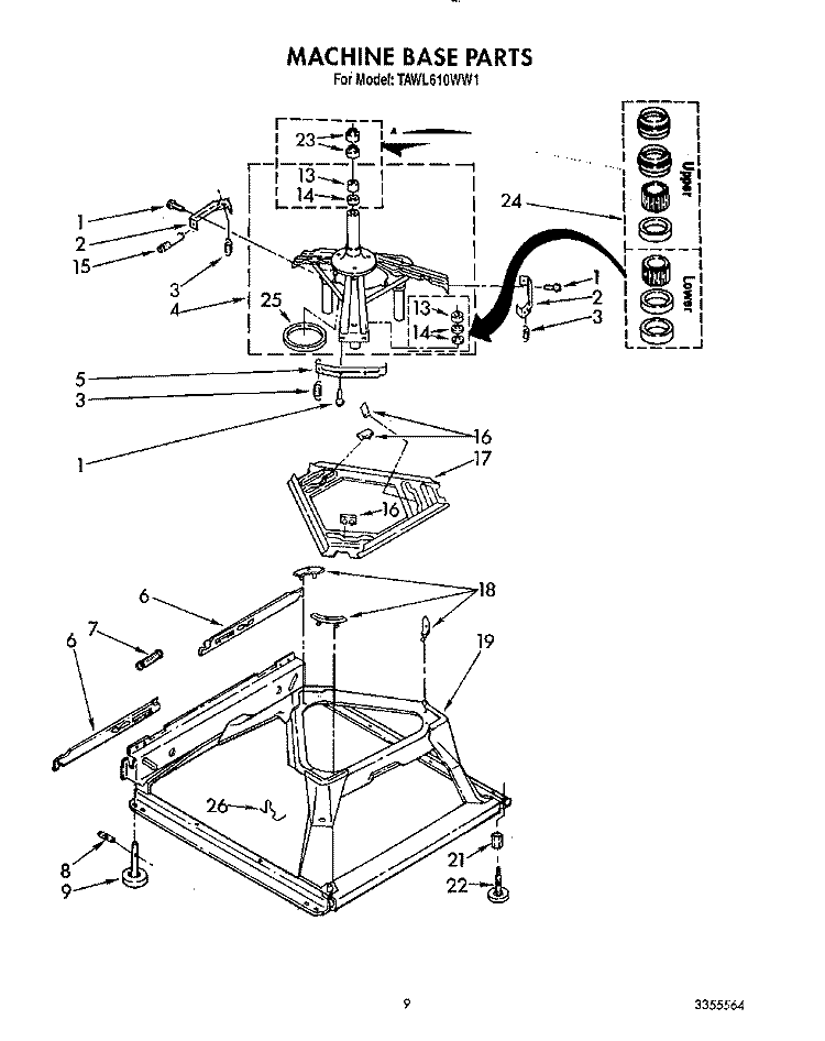 MACHINE BASE Diagram and Parts List for TAWL610WW1  Estate Washer