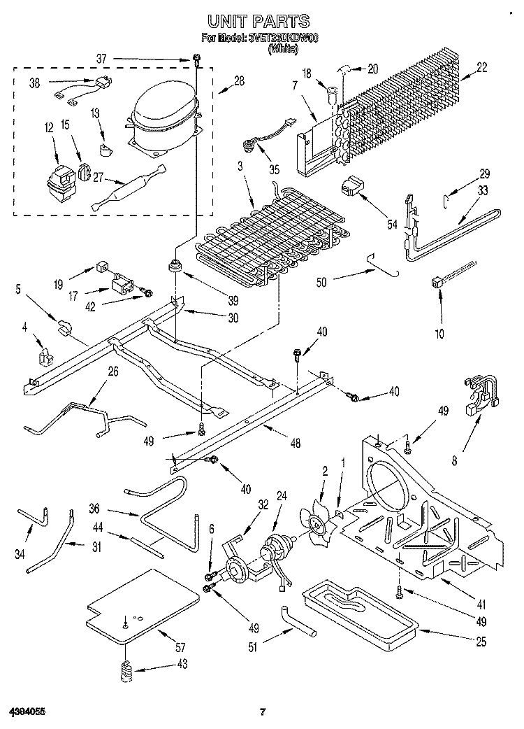 UNIT Diagram and Parts List for 3VET23DKDW00  Whirlpool Refrigerator