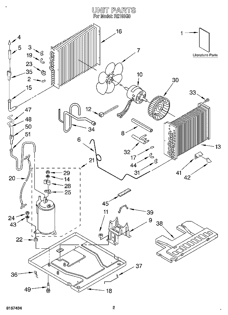 UNIT, LITERATURE Diagram and Parts List for RE183G0  Whirlpool Air Conditioner
