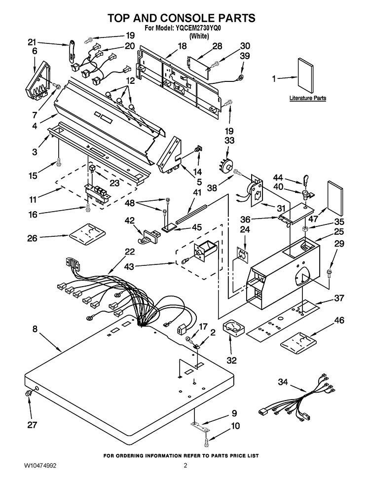 TOP AND CONSOLE PARTS Diagram and Parts List for YQCEM2730YQ0  Whirlpool Dryer