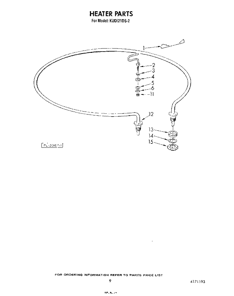 HEATER Diagram and Parts List for KUDI21DS2  KitchenAid Dishwasher
