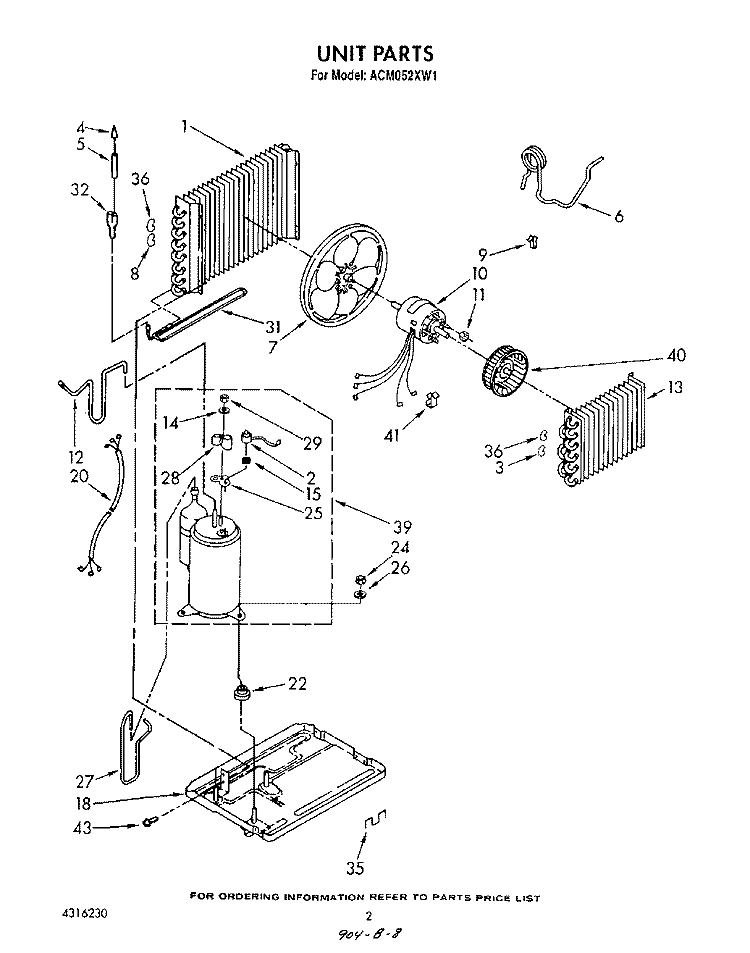 UNIT Diagram and Parts List for ACM052XW1  Whirlpool Air Conditioner