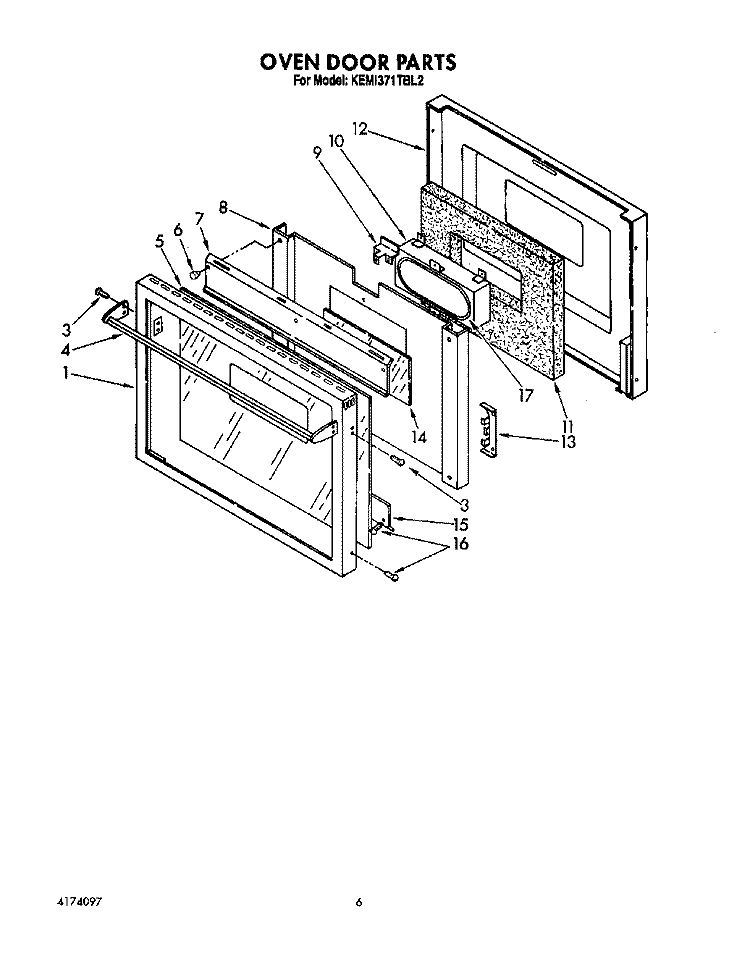 OVEN DOOR Diagram and Parts List for KEMI371TBL2  KitchenAid Microwave Oven Combo