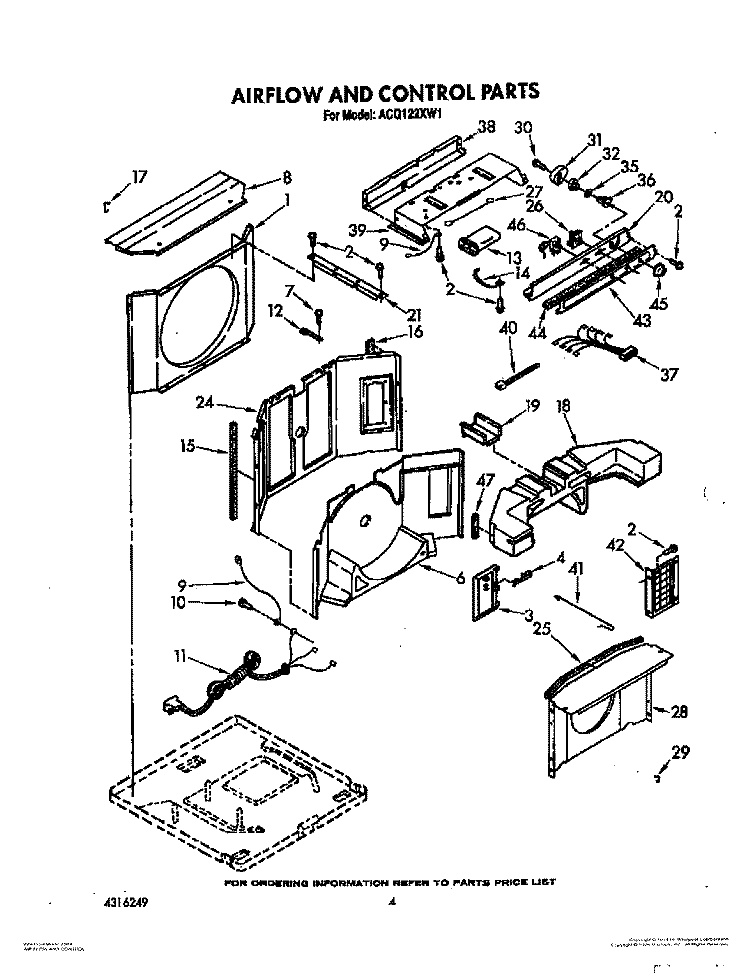 AIR FLOW AND CONTROL Diagram and Parts List for ACQ122XW1  Whirlpool Air Conditioner