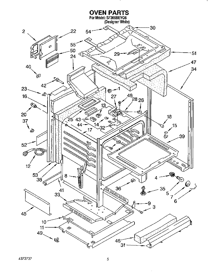 OVEN Diagram and Parts List for SF365BEYQ6  Whirlpool Range