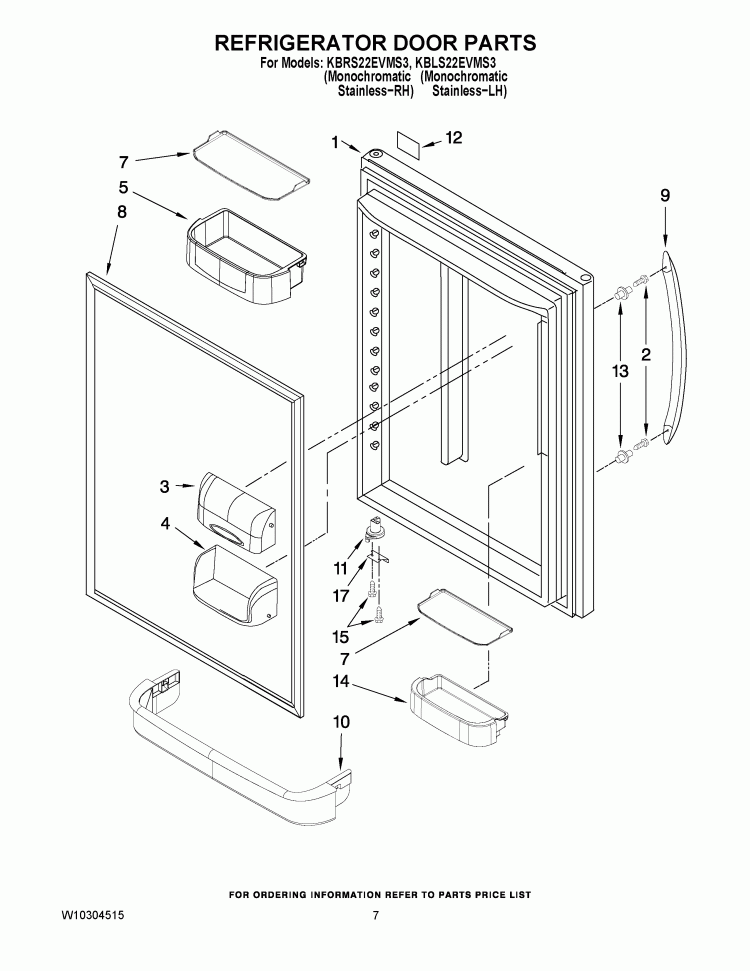 REFRIGERATOR DOOR PARTS Diagram and Parts List for KBLS22EVMS3  KitchenAid Refrigerator