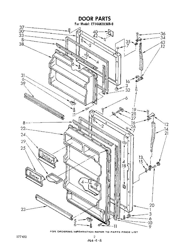 DOOR Diagram and Parts List for ET14AKXLWR0  Whirlpool Refrigerator