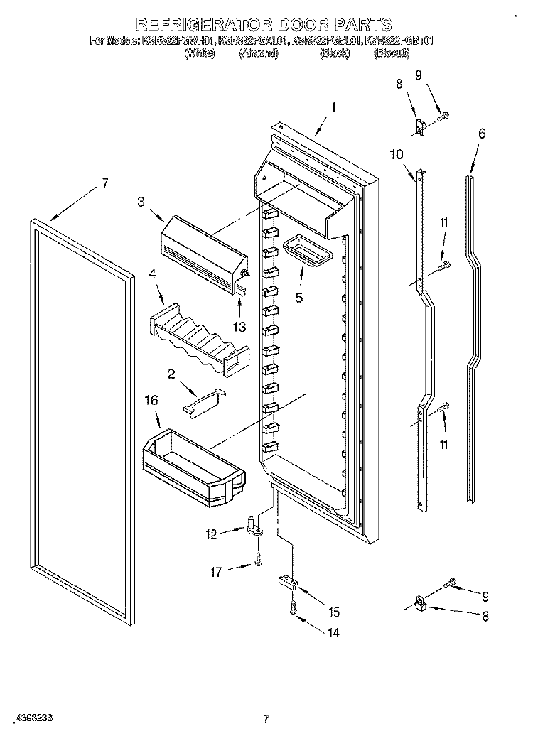 REFRIGERATOR DOOR Diagram and Parts List for KSRS22FGWH01  KitchenAid Refrigerator