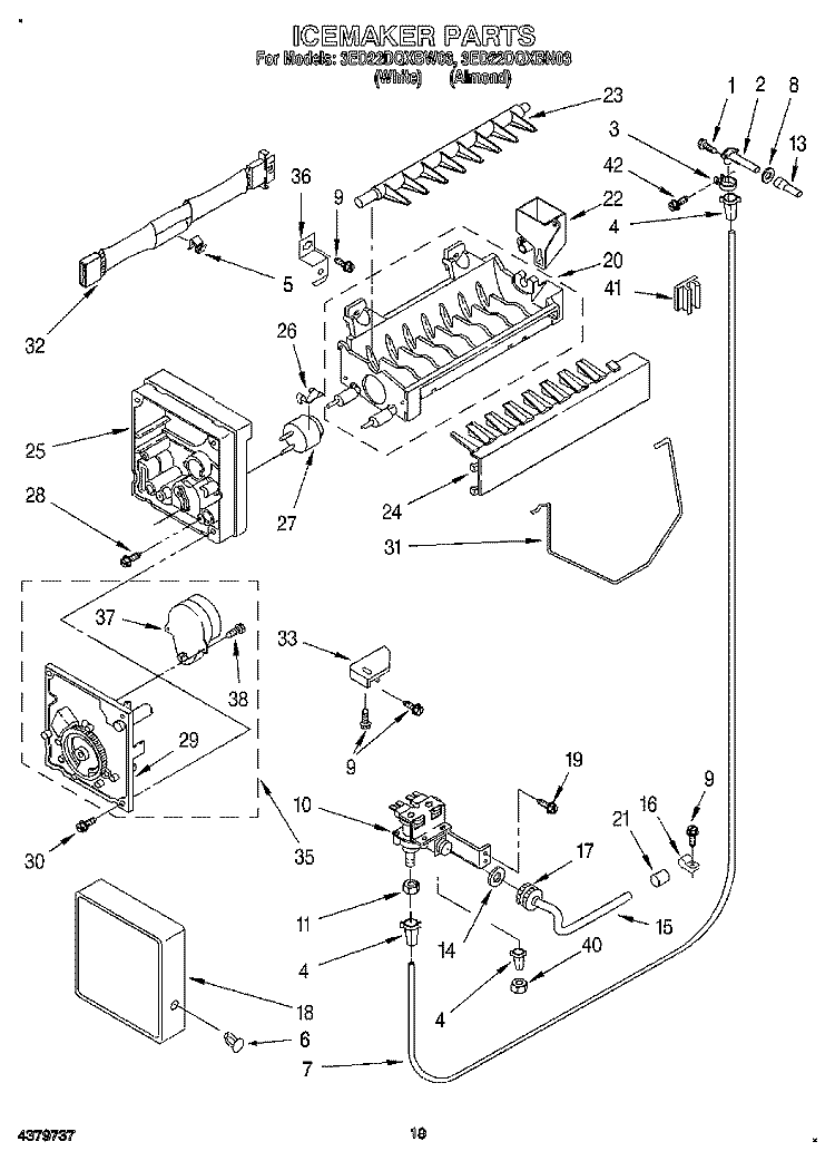 ICEMAKER, LIT/OPTIONAL Diagram and Parts List for 3ED22DQXBW03  Whirlpool Refrigerator