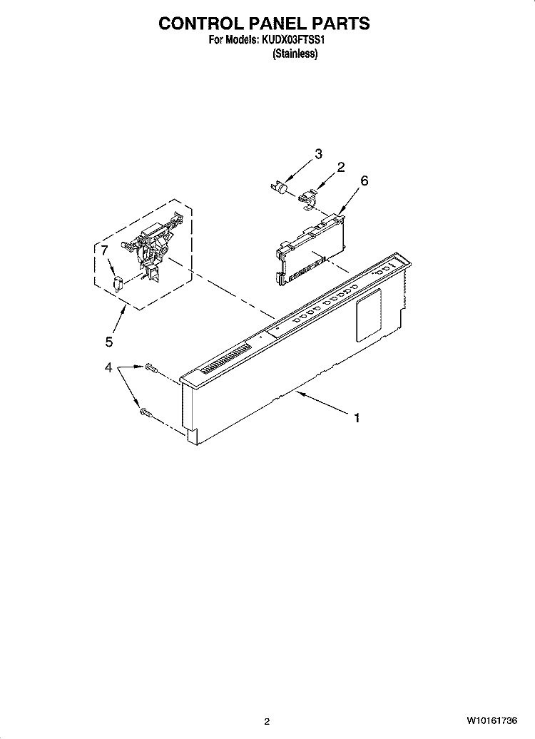 CONTROL PANEL PARTS Diagram and Parts List for KUDX03FTSS1  KitchenAid Dishwasher
