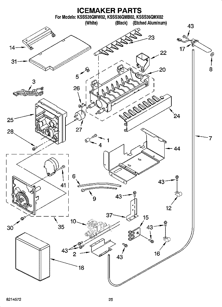ICEMAKER PARTS Diagram and Parts List for KSSS36QMB02  KitchenAid Refrigerator