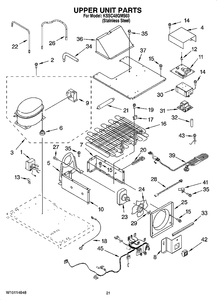 UPPER UNIT PARTS Diagram and Parts List for KSSC48QMS03  KitchenAid Refrigerator