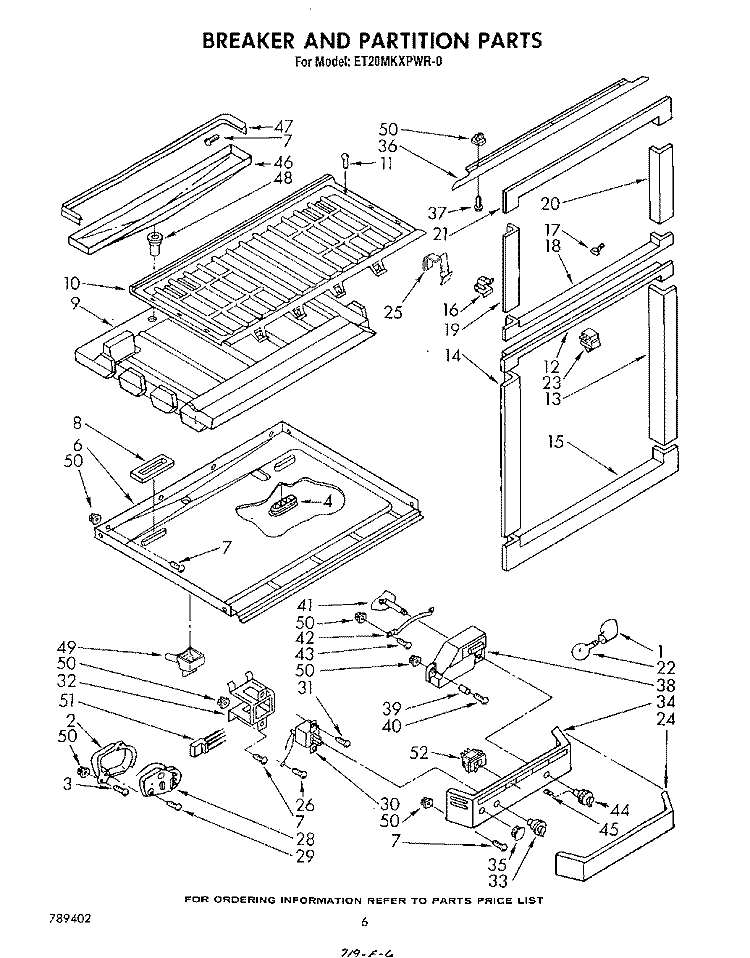 BREAKER AND PARTITION Diagram and Parts List for ET20MKXPWR0  Whirlpool Refrigerator