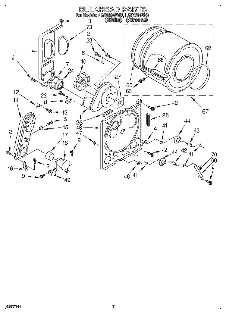 BULKHEAD Diagram and Parts List for LGT5624BW0  Whirlpool Dryer