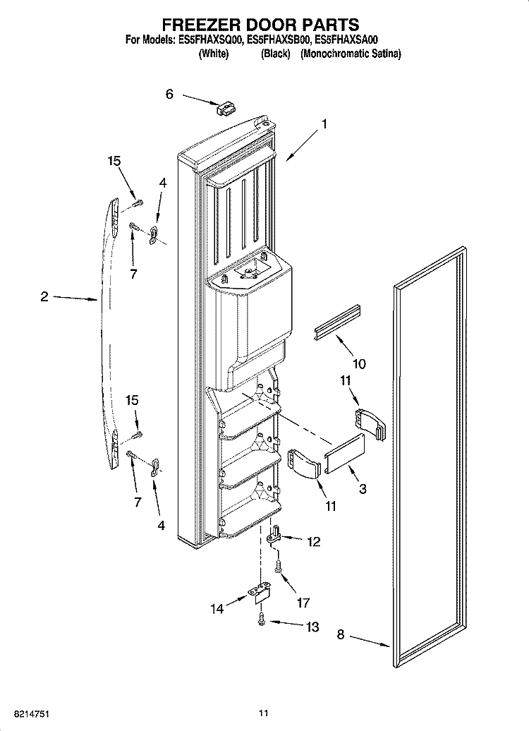 FREEZER DOOR PARTS Diagram and Parts List for ES5FHAXSQ00  Whirlpool Refrigerator