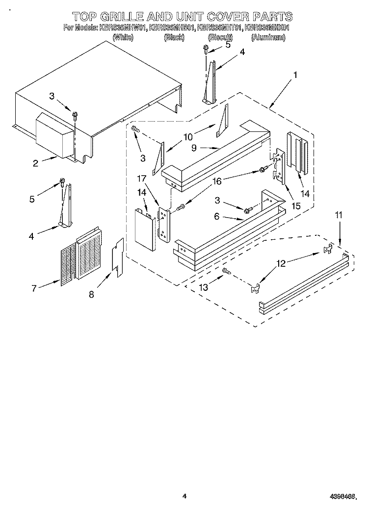 TOP GRILLE AND UNIT COVER Diagram and Parts List for KBRS36MHX01  KitchenAid Refrigerator