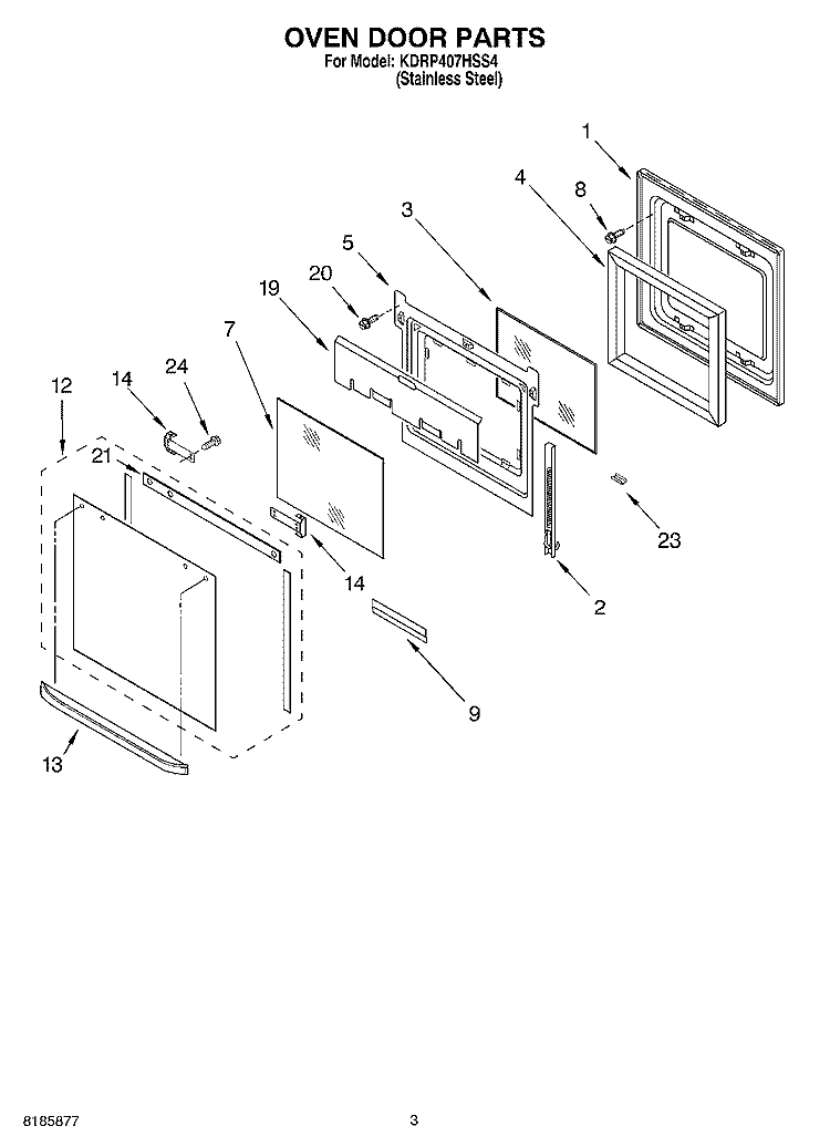 OVEN DOOR Diagram and Parts List for KDRP407HSS4  KitchenAid Range