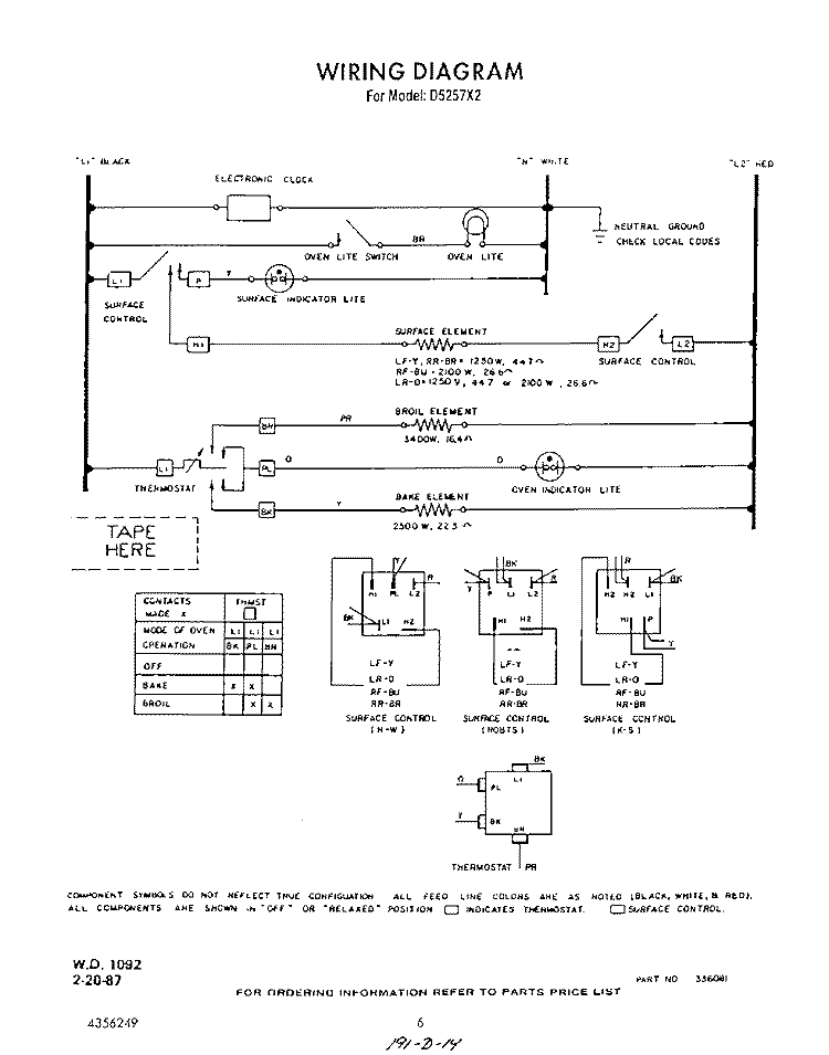 WIRING DIAGRAM Diagram and Parts List for D5257X2  Roper Range