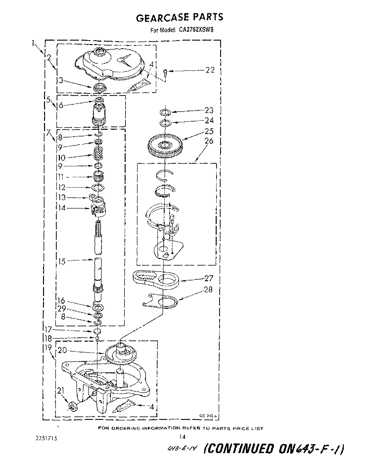 GEARCASE Diagram and Parts List for CA2762XSW5  Whirlpool Washer